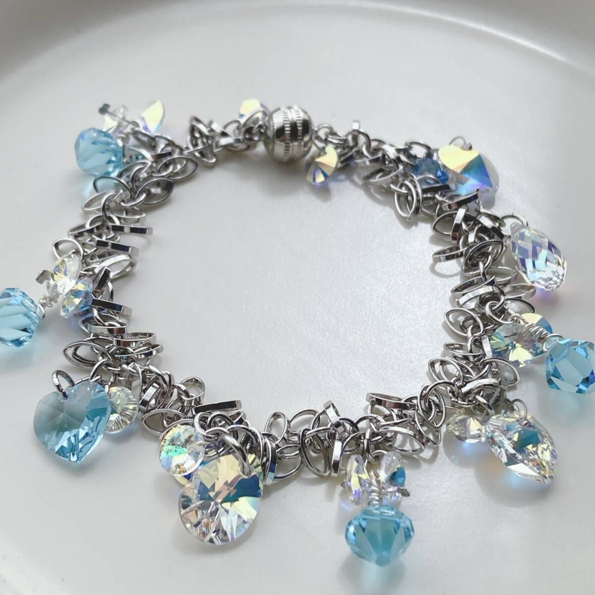 ブレスレット アクアブルー シルバー キラキラ ビーズ マグネット式 美品☆Vintage jewelry accessoriesk0914拍卖