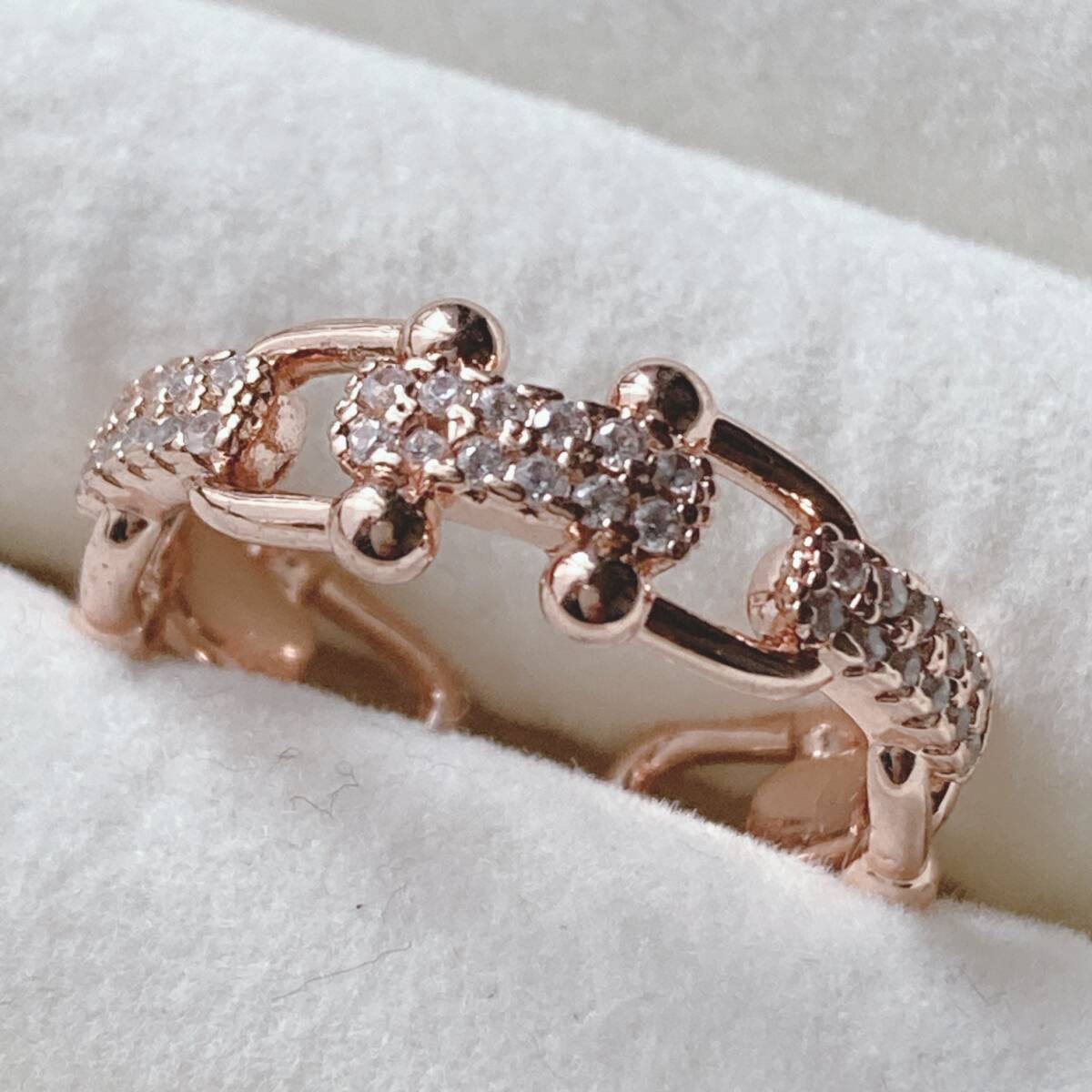 リング 指輪 リンク czダイヤ ピンクゴールド uチェーン カフ 13~14号☆Vintage accessoriesk0951拍卖