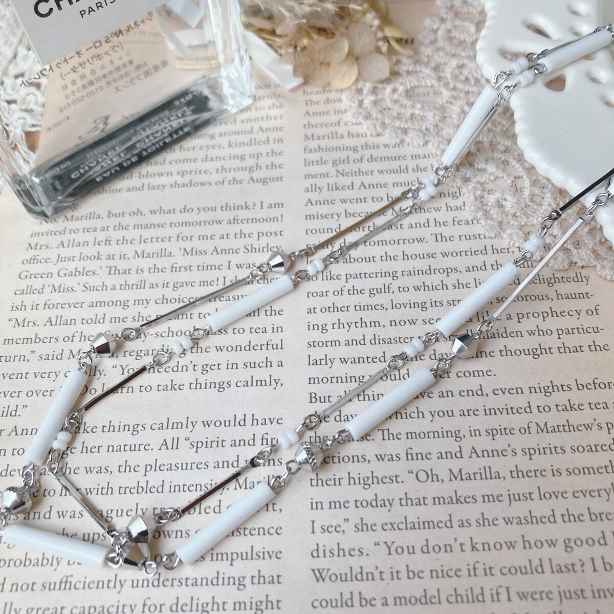 ネックレス ロング シルバーカラー バーチェーン 細目 チューブ ホワイト ステンレス 美品☆Vintage jewelry accessories R0012 拍卖