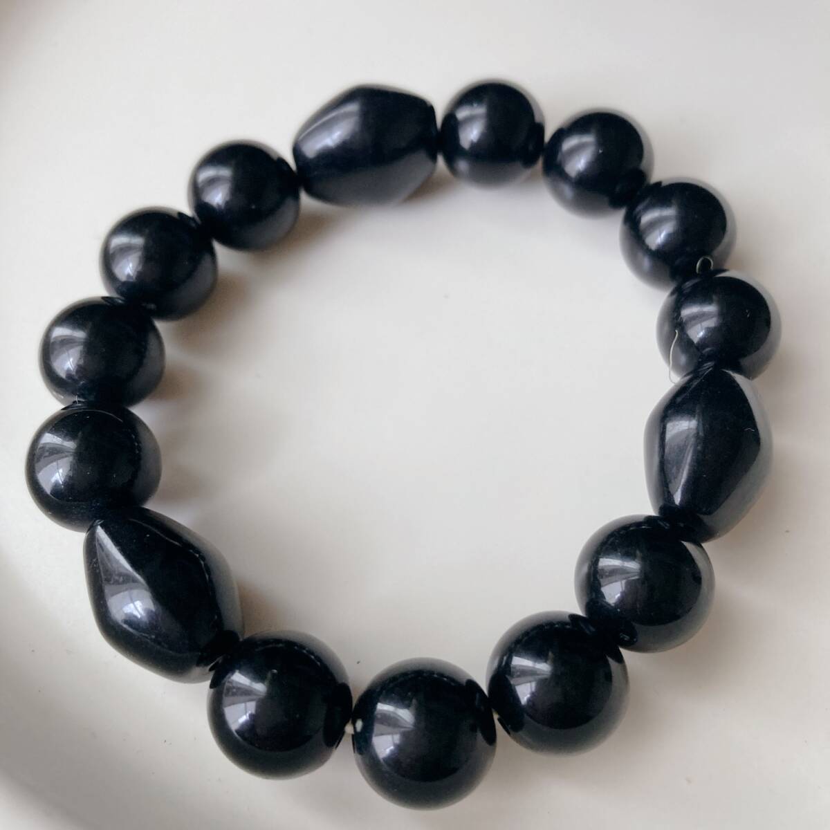 ブレスレット ブラック 黒 大粒ビーズ オニキス風 メンズ レディース 伸縮☆Vintage jewelry accessories R0080拍卖