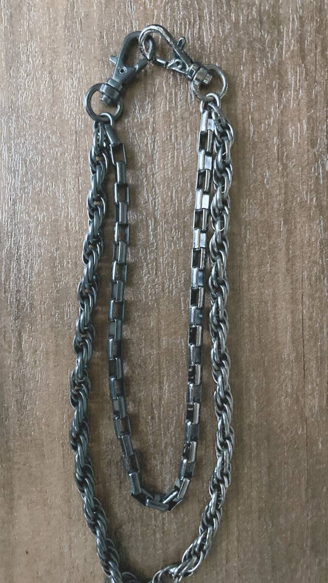 ウォレットチェーン ダブル ブラック キーホルダー キーチェーン 黒 美品☆Vintage jewelry accessories k0971拍卖