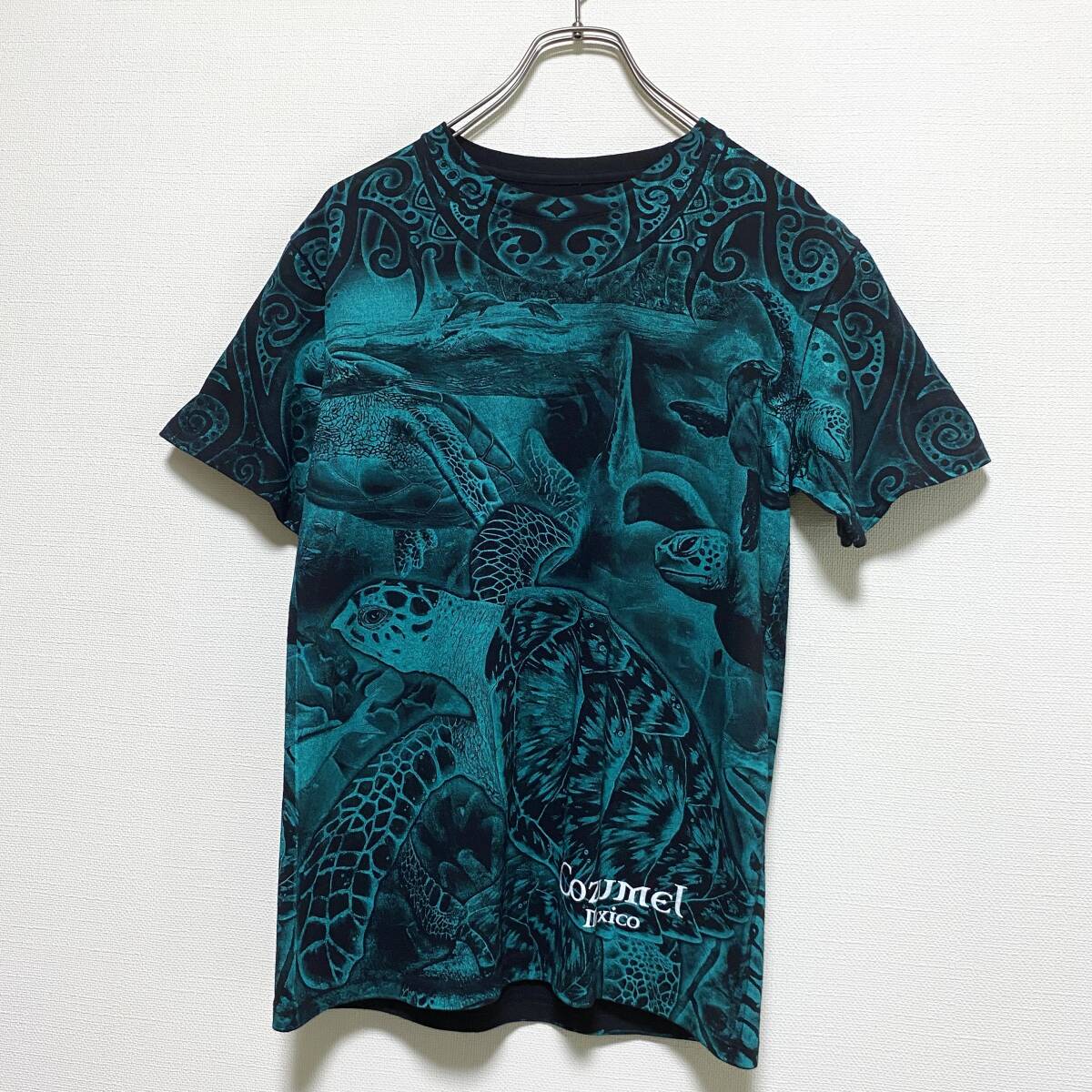 アメリカ古着 cozumel mexico 亀 全面プリント 半袖 Tシャツ US古着 クルーネック Q289拍卖