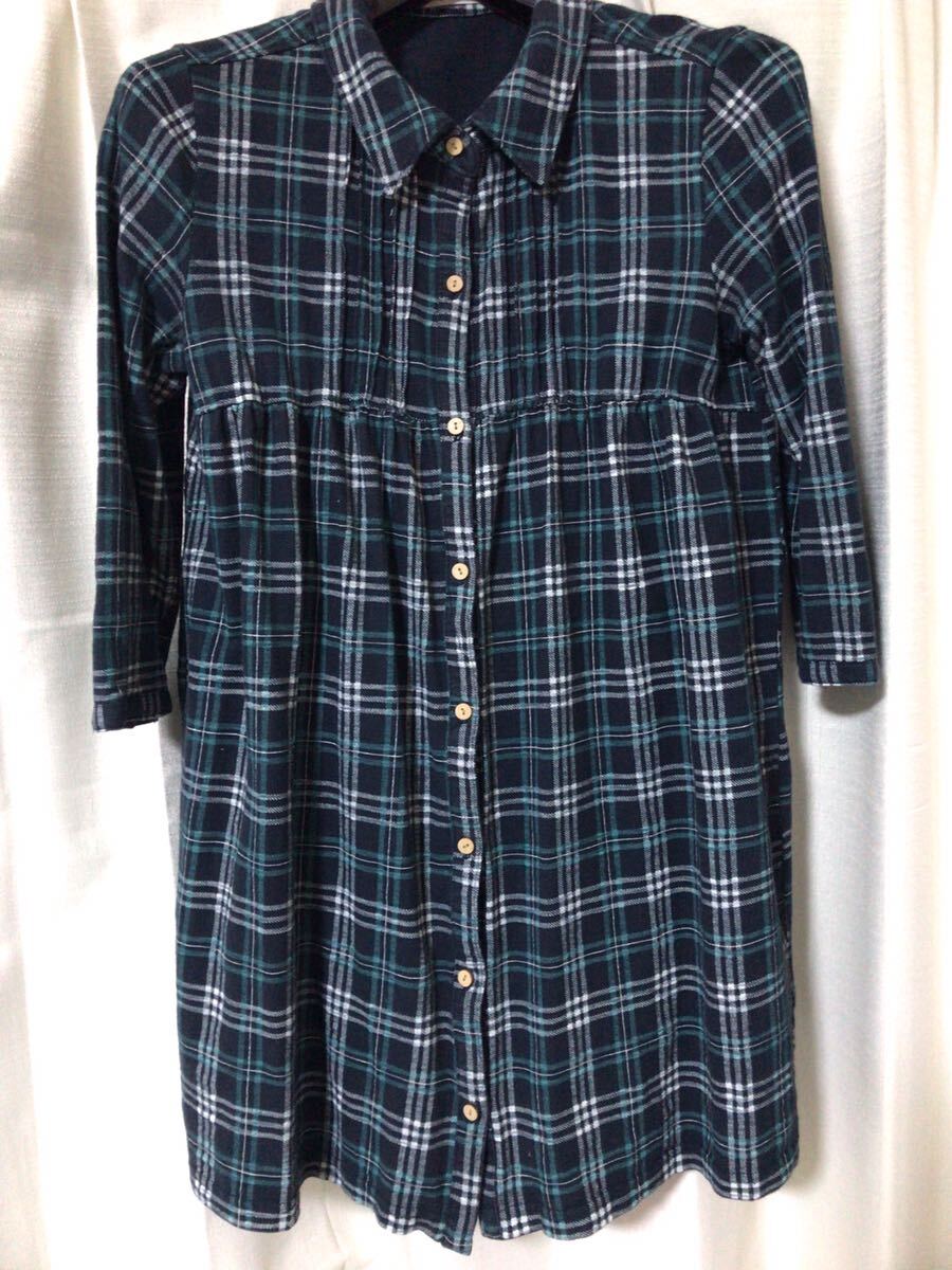 シャツ☆チュニック☆チェック柄☆綿シャツ☆七分袖☆M〜Lくらい☆伸縮性☆ハイウエスト切り替え☆拍卖