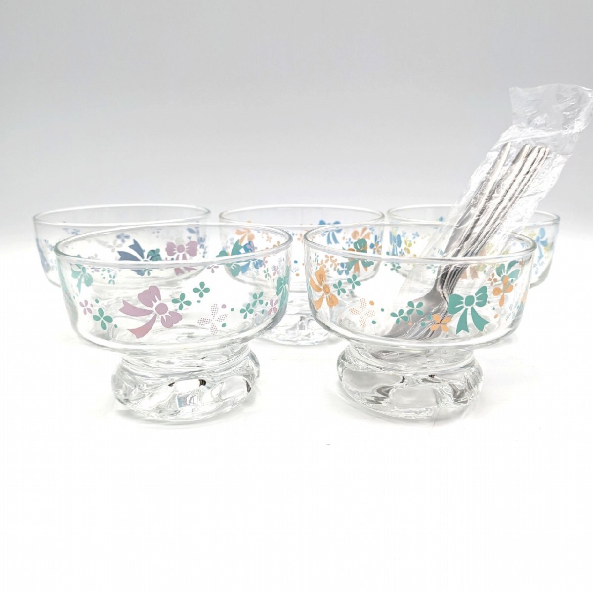 ADERIA GLASS(アデリアグラス)・アイスクリームセット・ガラス器・昭和レトロ・No.241011-11・梱包サイズ80拍卖