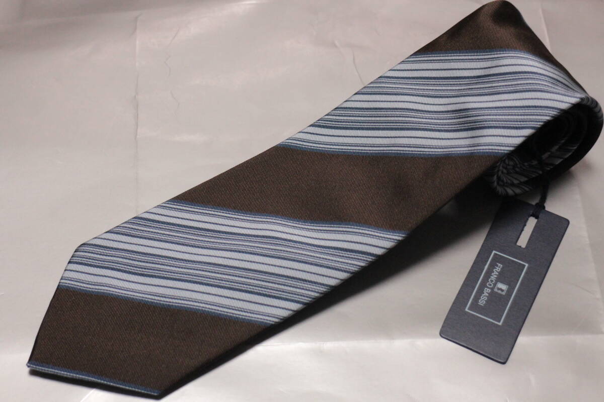 フランコバッシ*阪急別注新品ネクタイ超シック美麗ブラウン*アイスブルー*ネイビーレジメン重厚ツイル織ワイドピッチハンドメイド拍卖