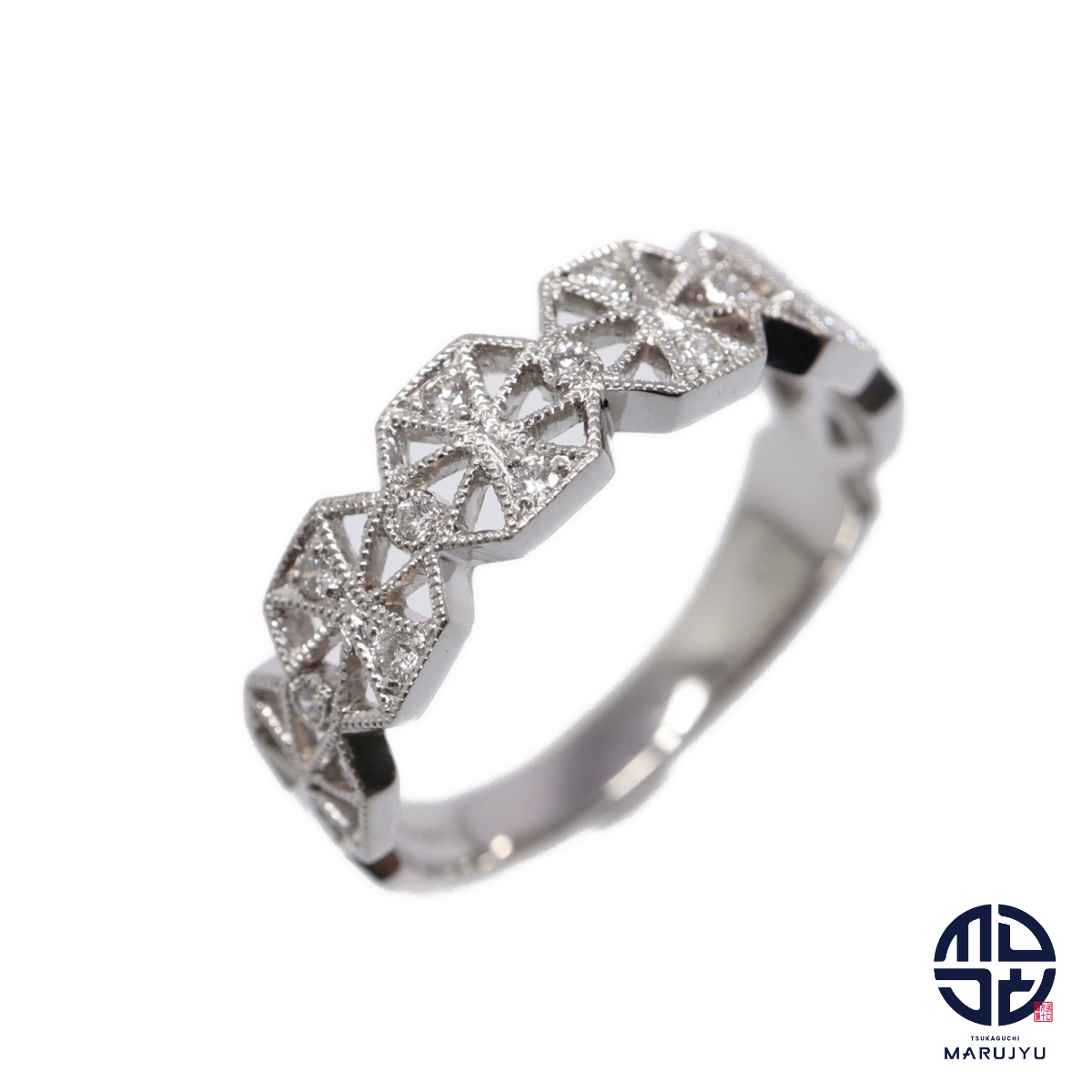 PT950 Pt950 プラチナ ダイヤモンド0.11ct 透かしデザイン 太め幅 リング 指輪 約13号 ジュエリー アクセサリー拍卖