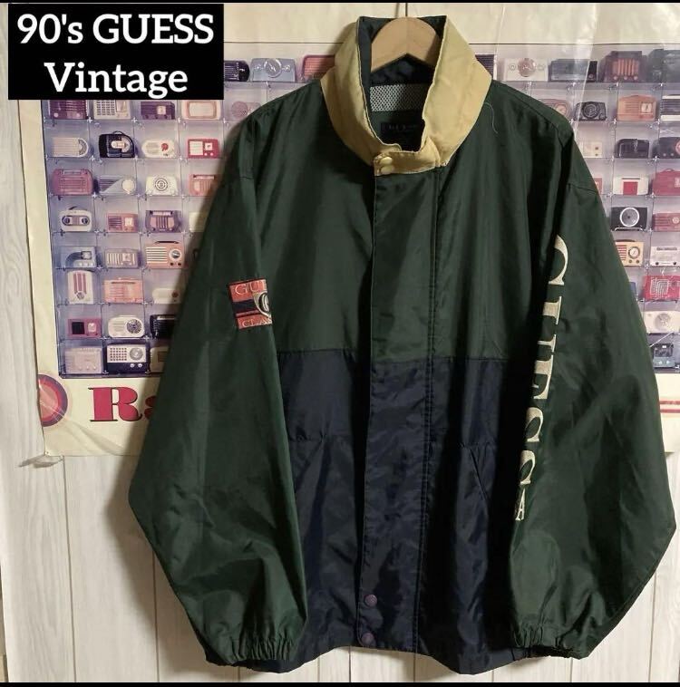 90sヴィンテージGUESS刺繍ロゴセーリングジャケットナイロンブルゾンY2K拍卖