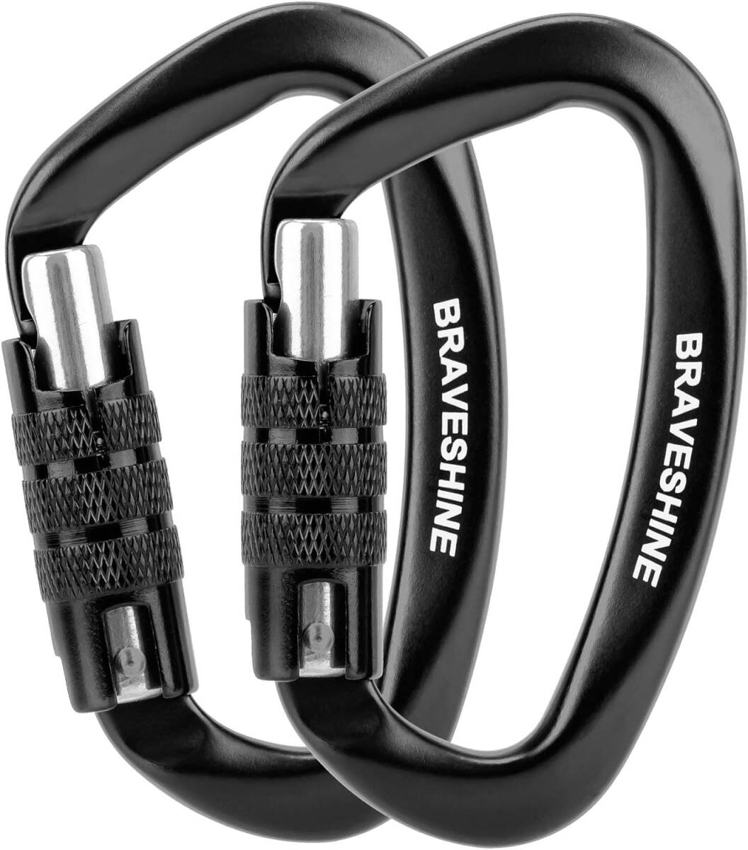 【新品】 カラビナ 12KN オートロック式 BRAVESHINE 耐荷重1200kg ロックカラビナ Dリング 軽量 2個セット :ブラック2個拍卖