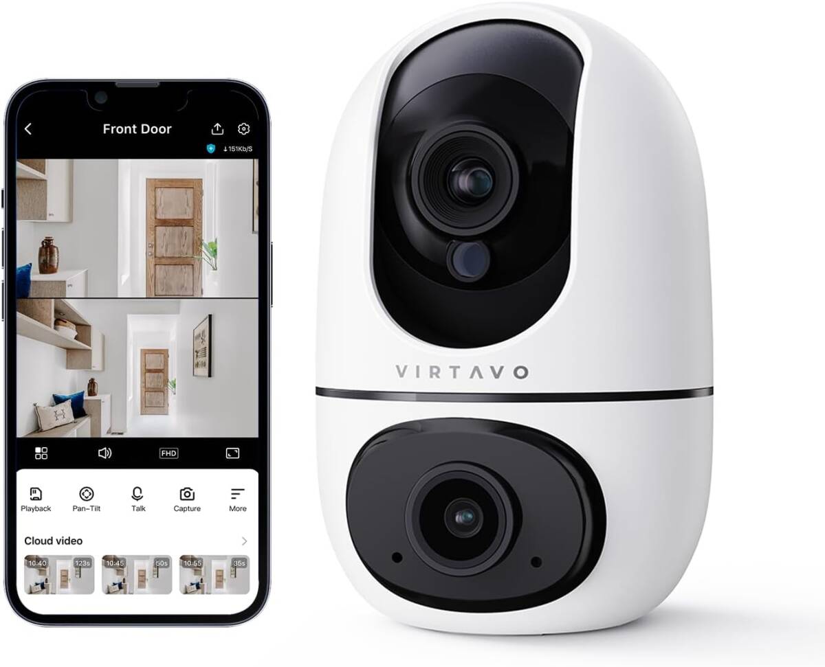 【新品】 virtavo 防犯カメラ ペットカメラ デュアルレンズ 見守りカメラ ネットワークカメラ 監視カメラ 拍卖