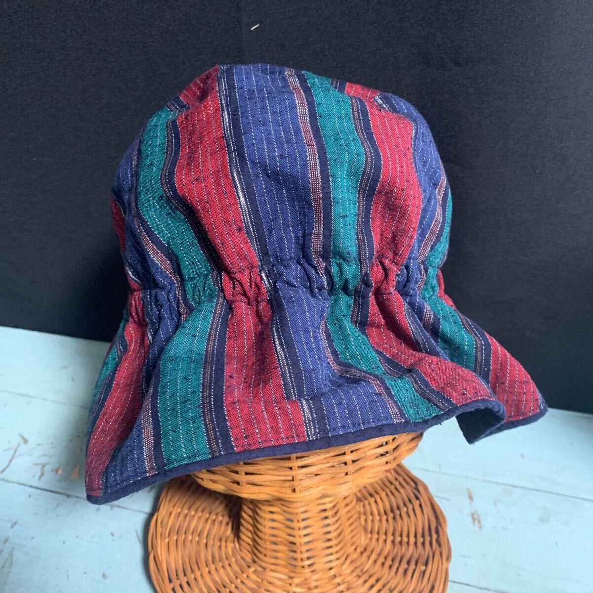 ☆帽子 ハット ハンドメイド 古布 型染め 絣 藍染 リメイク 手作り パッチワーク カスリ かすり (A-557)拍卖