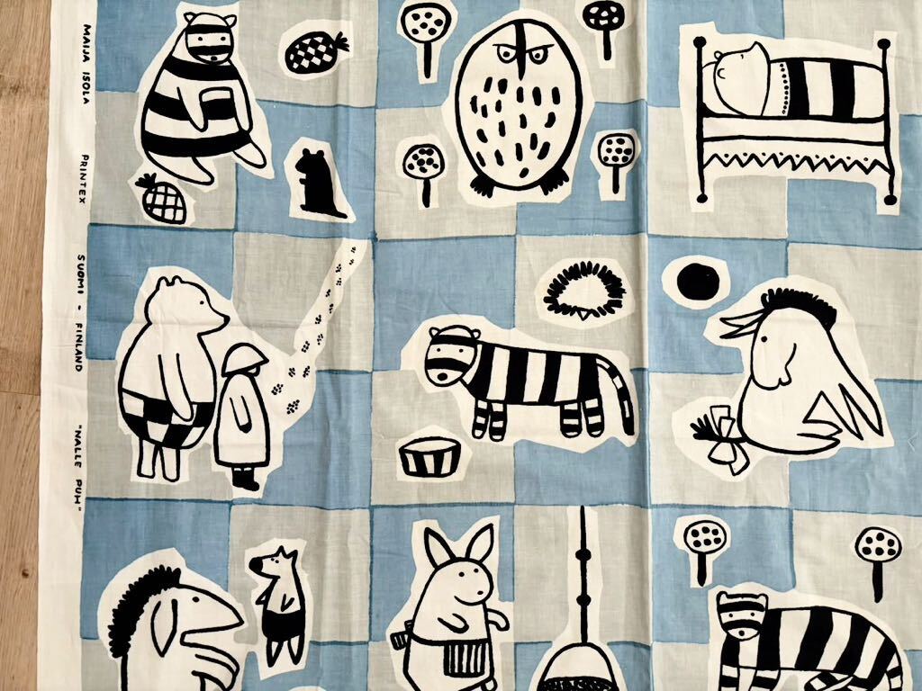 マリメッコ marimekko NALLE PUH クマ キッズ ヴィンテージ 生地 水色 Maija Isola ライトブルー アニマル ハンドメイド拍卖