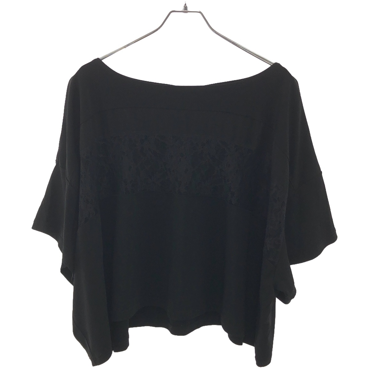 LIMI feu リミフゥ 16SS パネルレース切替レーヨンワイドTシャツ LO-T67-831 ブラック S ITX0ASMLVPAW拍卖