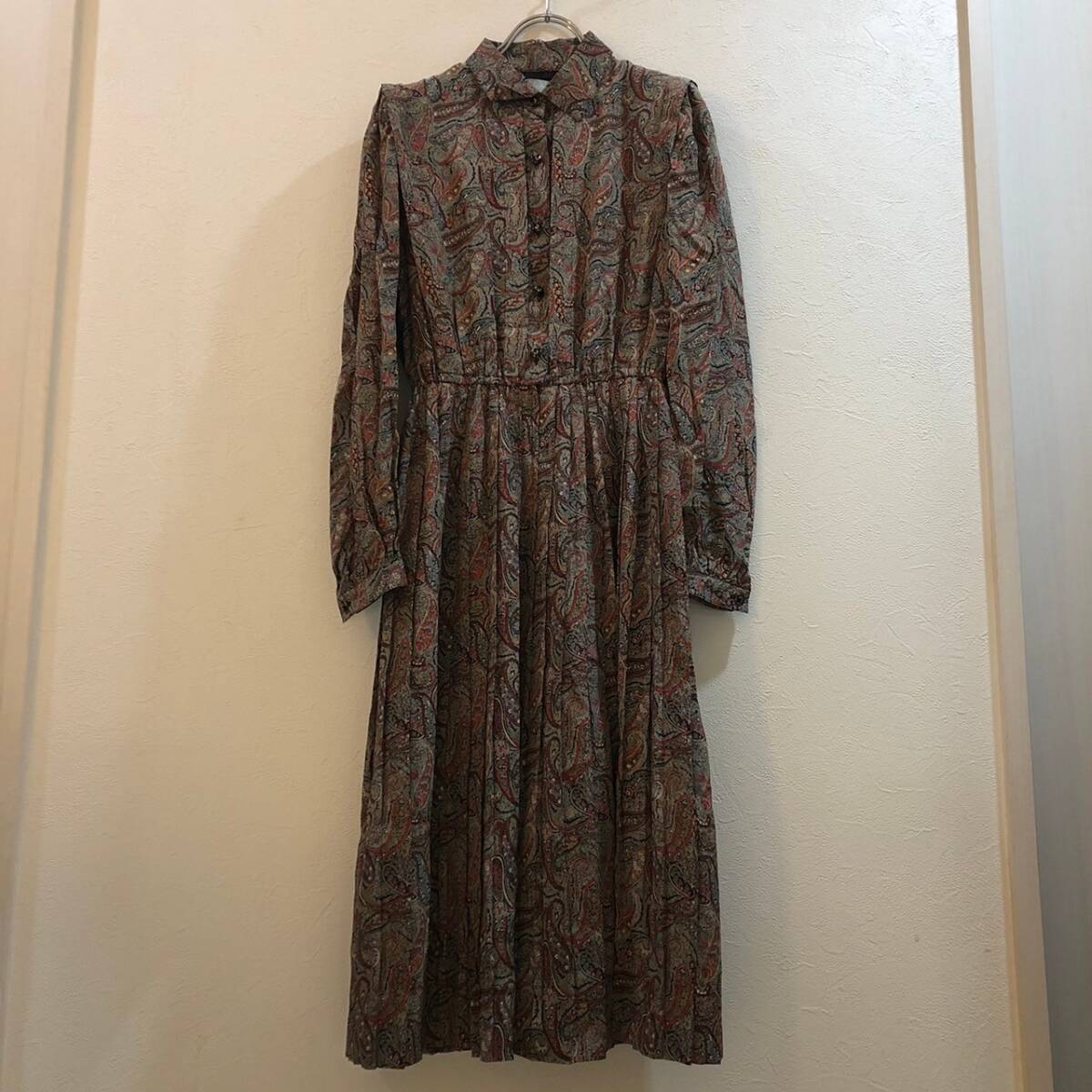 東京スタイル 長袖ペイズリー柄シャツワンピース ブルー オレンジ レディース M拍卖