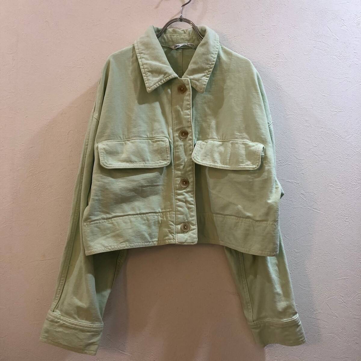 ZARA/ザラ 長袖カラージージャン グリーン メンズ L拍卖