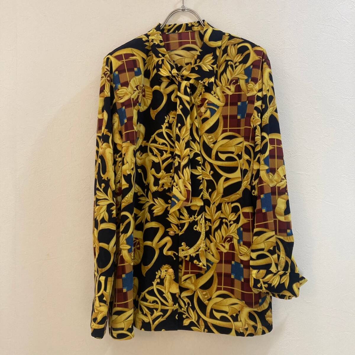 TOKYO / 東京スタイル 長袖ボウタイポリシャツブラウス ネイビー イエロー レディース 11号拍卖
