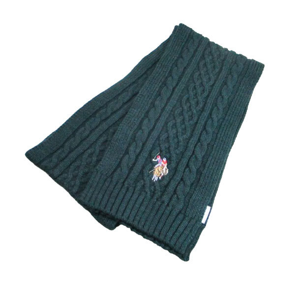 マフラー アクリル100% 180x20cm uspa2014-447312 グリーン ユーエス ポロ アッスンワンポイント刺繍/送料無料メール便 箱無し拍卖