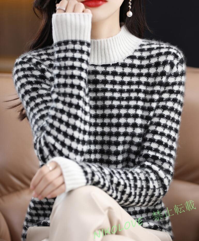 新品ニットセーター レディース 秋冬 チェック柄 トップス 長袖 ニットセーター ショート丈 ニットセーター着痩せ 3色選ぶ LH989拍卖