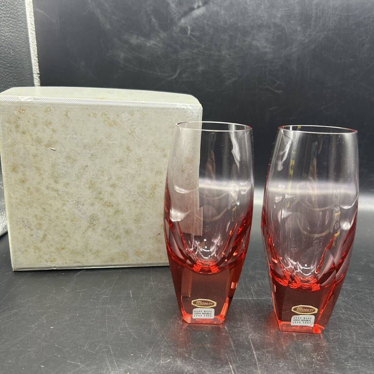 希少 MOSER モーゼル グラス 2個 ハンドメイド チョコ共和国 クリスタルガラス カットグラス 酒器 ロックグラス 高さ約15cm S3拍卖