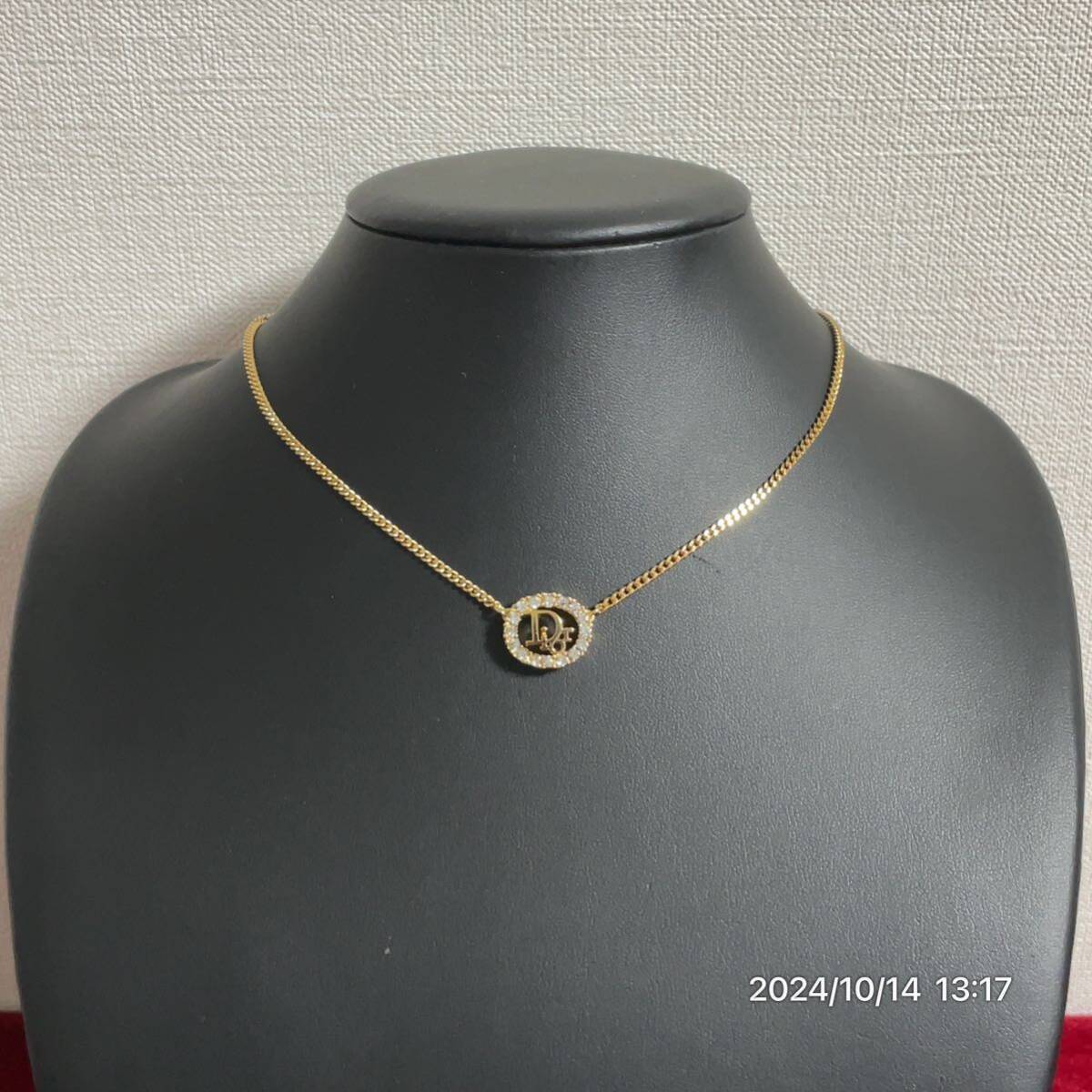 Dior クリスチャン ディオール ブランドロゴ ラインストーン オーバル ゴールドカラー ネックレス アクセサリー 拍卖