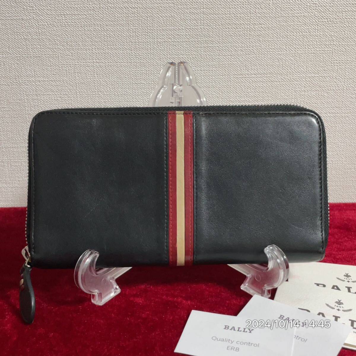 BALLYバリーレッド ホワイト ライン レザー 革 ラウンドファスナー ロングウォレット 長財布 拍卖