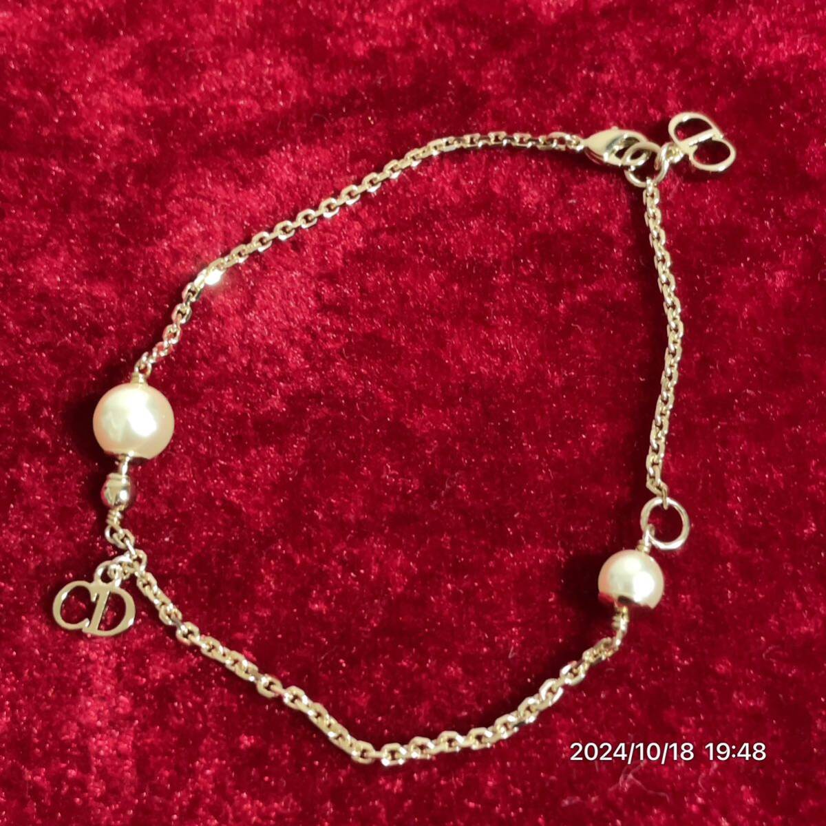 Dior クリスチャン ディオール CDロゴ パール風 ゴールドカラー ブレスレット バングル アクセサリー 拍卖