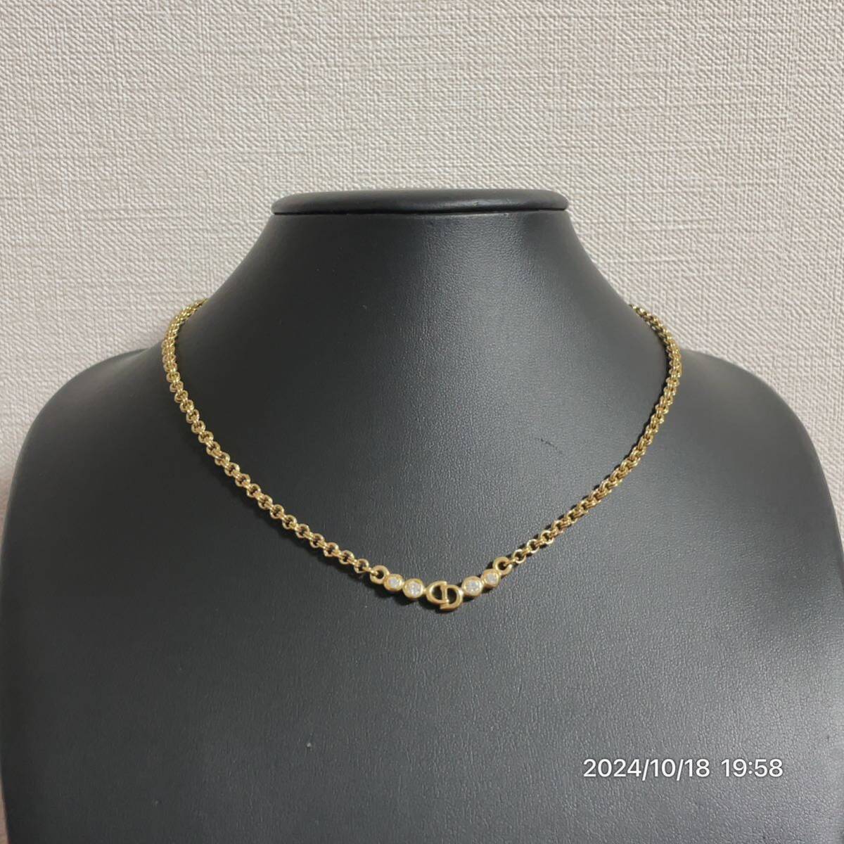 Dior クリスチャン ディオール CDロゴ ラインストーン ゴールドカラー ネックレス アクセサリー 拍卖