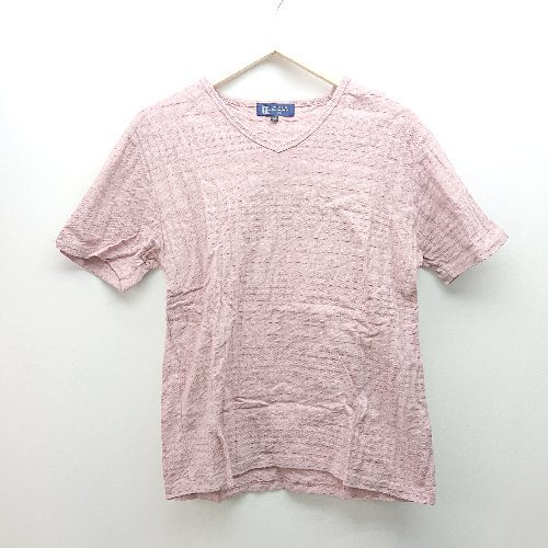 ◇ MICHEL KLEIN ミッシェルクラン 千鳥柄 Vネック コットン100% カジュアル 半袖 Tシャツ サイズ51 ピンク レディース E拍卖