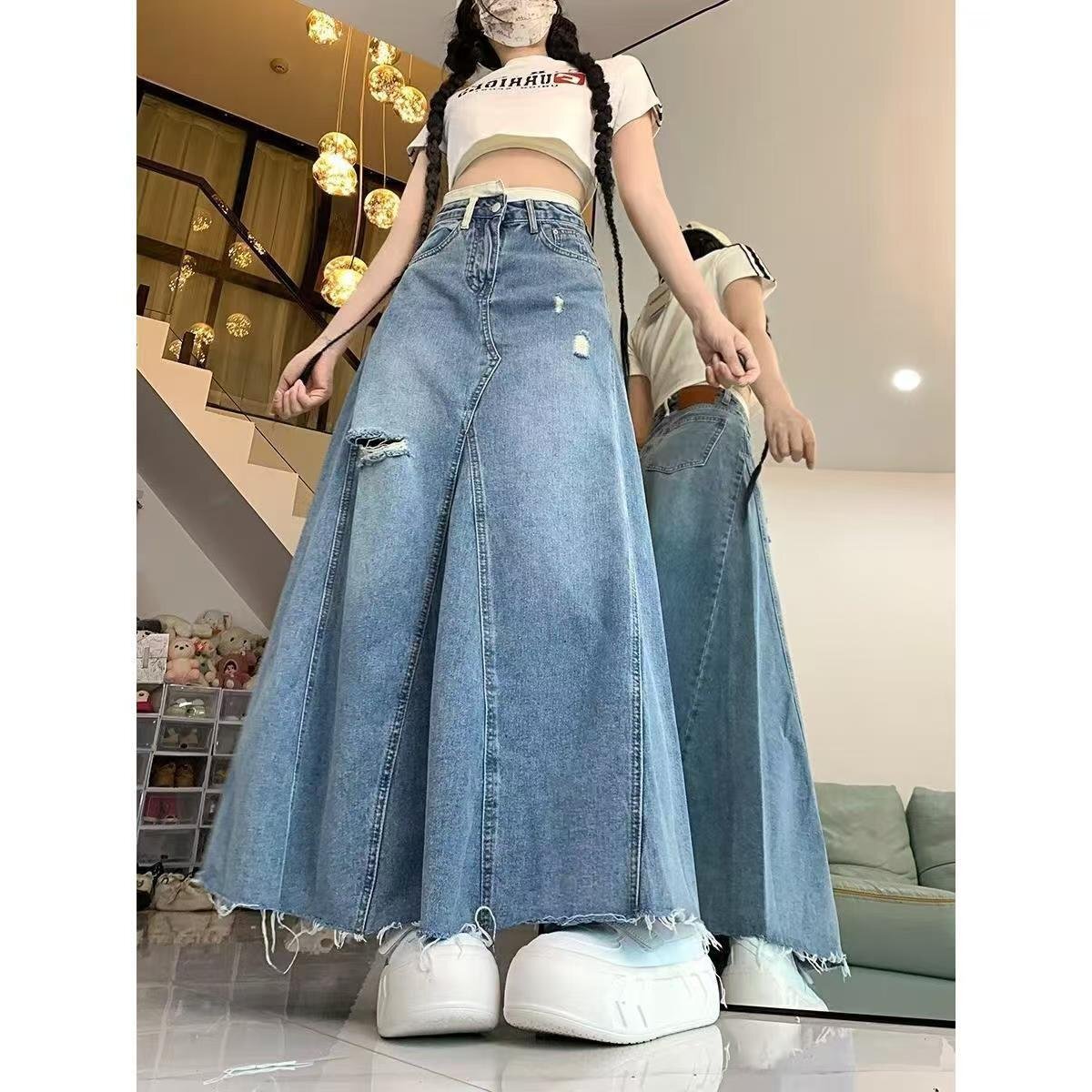 LRM4507★デニムスカート レディース スカート デニム ロングスカート デニム ボトムス フレアスカート ロング丈 春 夏 秋拍卖