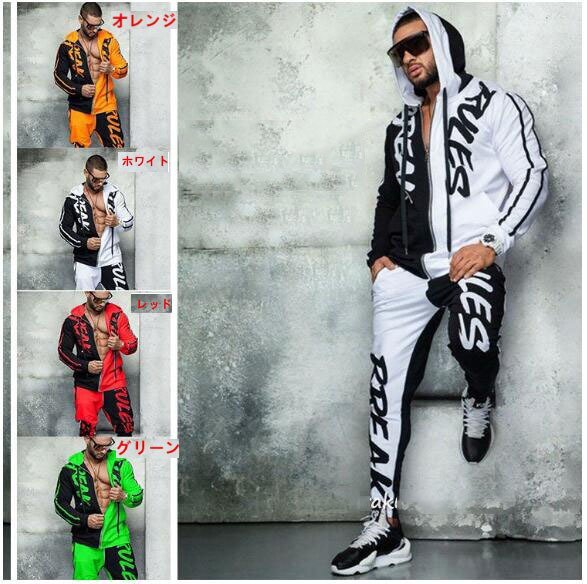 LRM4394★メンズ スウェット 春秋 セットアップ ジャージ 上下セット トレーニングウェア フード付き パーカー スポーツウェア トレーナー拍卖