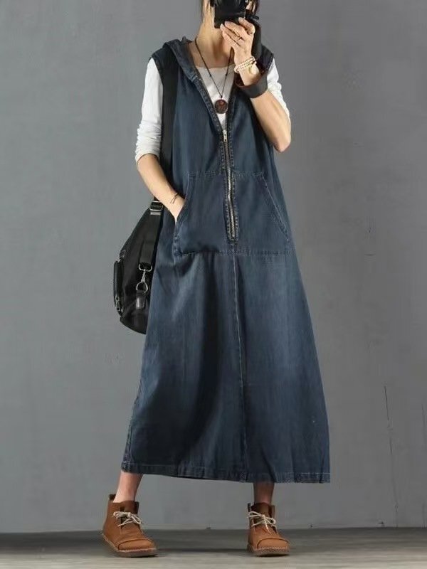 LRM4340★レディース ロングワンピース デニムワンピ 春 ゆったり ダメージ加工 長袖 大きいサイズ ノースリーブ 可愛い おしゃれ拍卖