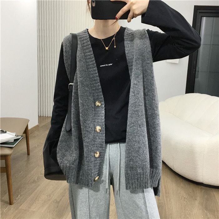 OHJ0096★新品未使用安いですベスト レディース ジレニットベスト ニット セーターニットソーvネックセータートップスノースリーブグレー拍卖