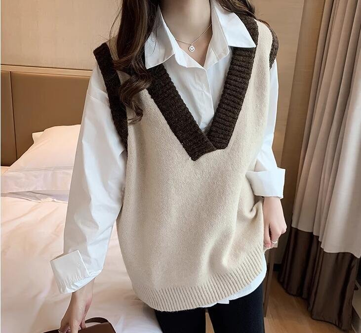 OHJ0076★新入荷 ニットベスト レディース Vネック ゆったり ショート ベスト 秋冬用 ニットインナー カジュアル 袖なし ニットセーター M拍卖