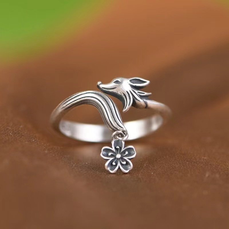 LRM4199★新品 指輪 シルバー925 リング 狐 動物 レトロ ヴィンテージ ドクロ アクセサリー レディース 男女兼用 フリーサイズ 調整可能拍卖