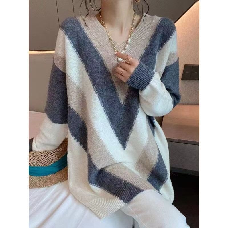 LRM4485★ニット セーター レディース トップス 大きいサイズ Vネック 長袖 ニットセーター レディース 秋冬 着やせ ゆったり拍卖