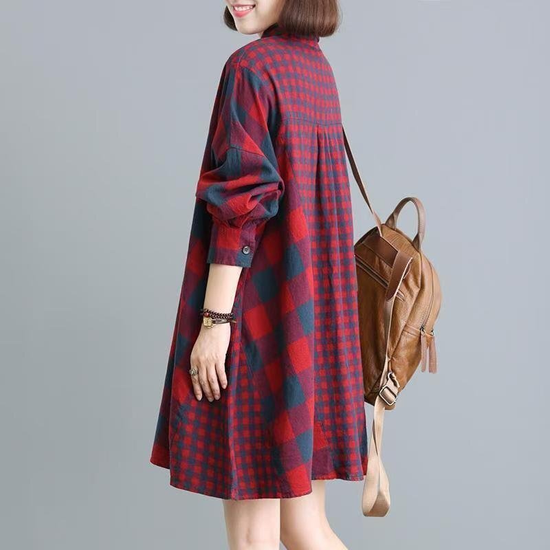 LRM4560★シャツワンピース ワンピース 大きいサイズ チェックシャツ ロング丈 長袖 チェック柄 春 夏 秋 かわいい拍卖