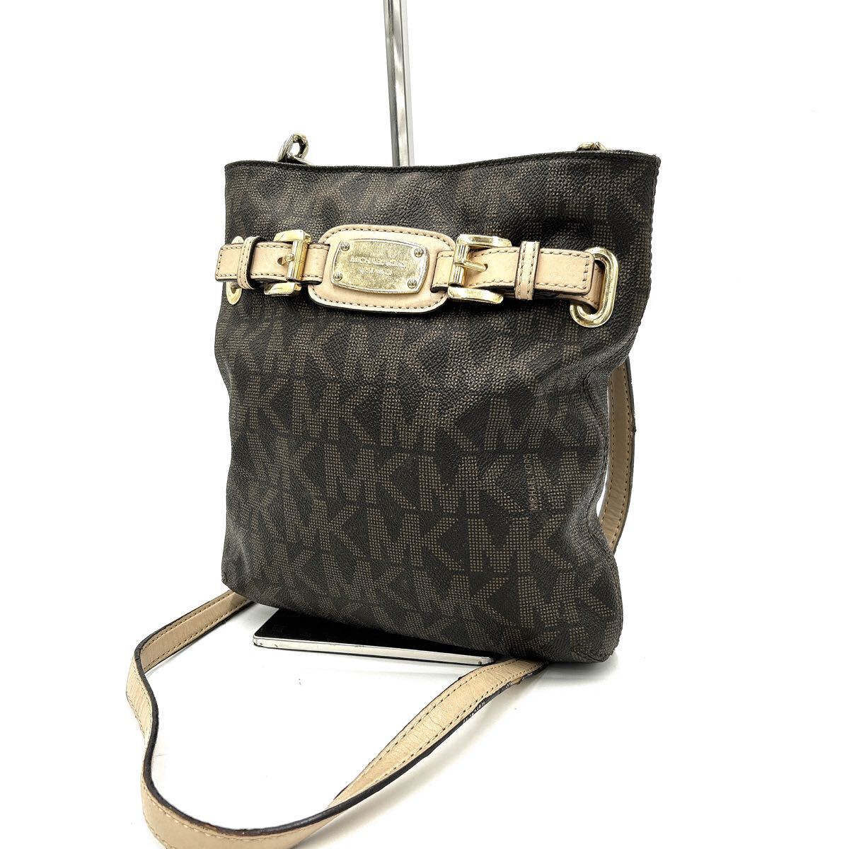 A■ 良品 洗練されたデザイン '高級婦人鞄' MICHAEL MICHAEL KORS マイケルコース PVC ロゴ総柄 ショルダーバッグ 斜め掛け鞄 ボディバッグ拍卖