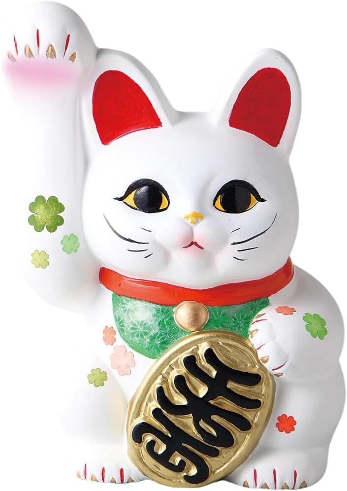 常滑焼! ☆クーバーホワイト招き猫8号(右手)☆ V4167-3 新品 貯金箱 置物 開運 厄除け ギフト拍卖