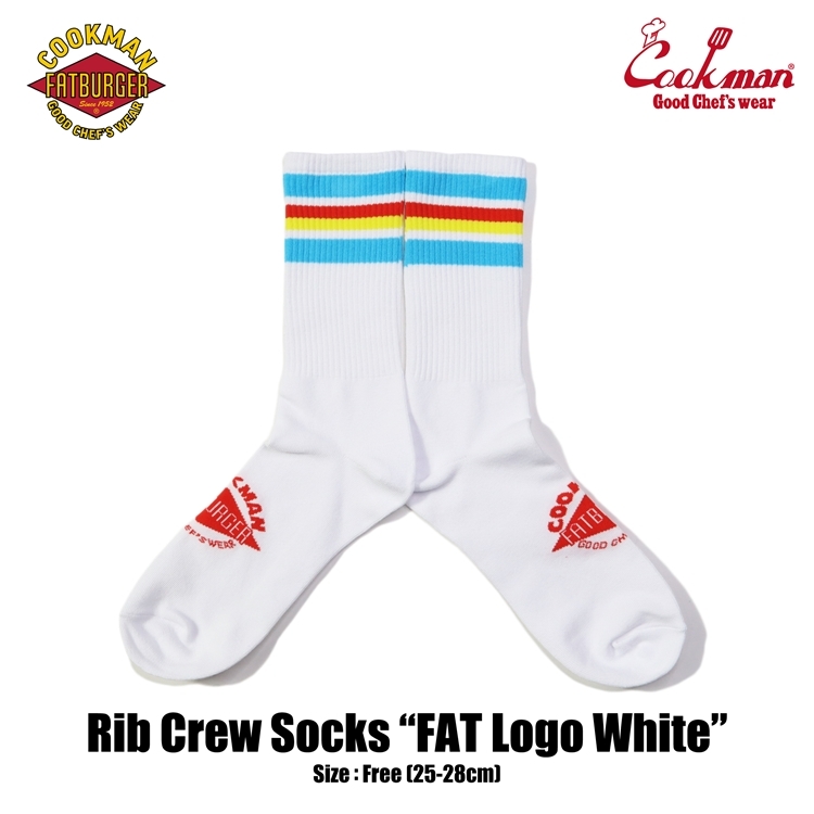 COOKMAN/クックマン ソックス  靴下  Rib Crew Socks 『FAT Logo White 』ホワイト拍卖