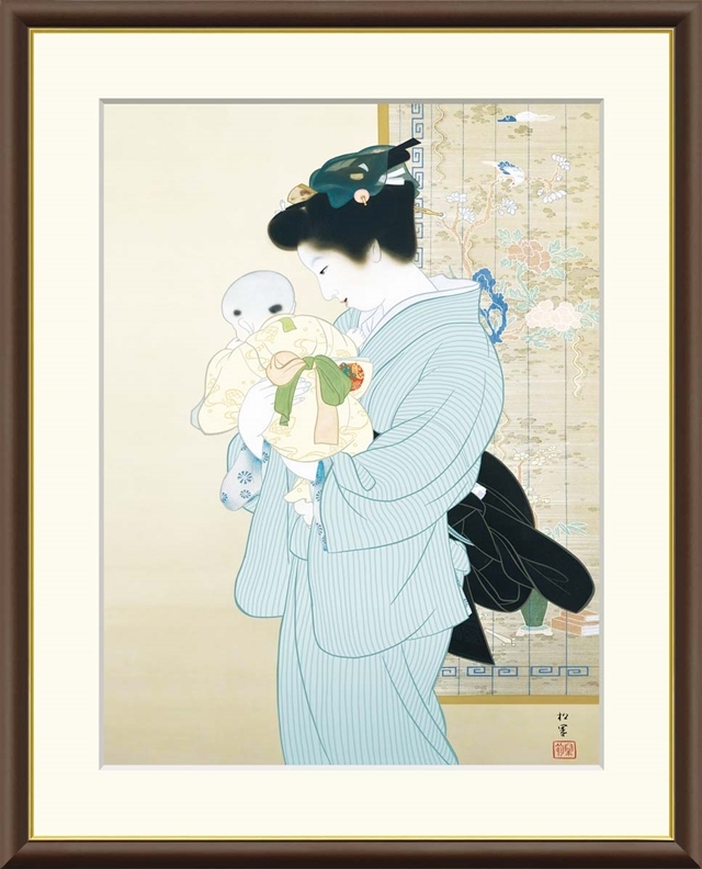 高精細デジタル額装版画 日本の名画 上村松園 (うえむら しょうえん) 「 母子 」 サイズ F8号拍卖