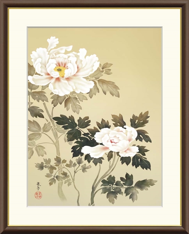 高精細デジタル額装版画 日本の名画 菱田春草 (ひしだ しゅんそう) 「 朝之牡丹 」 サイズ F4号拍卖