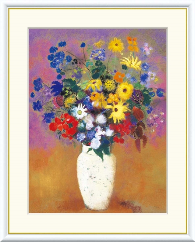 高精細デジタル額装版画 世界の名画 ルドン 「 白い花瓶の花 」 サイズ F6号拍卖