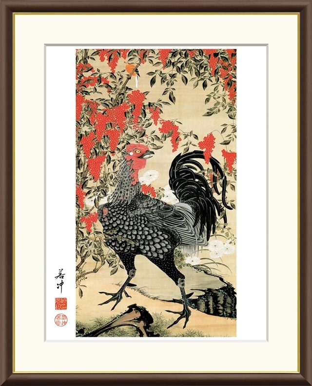 高精細デジタル額装版画 日本の名画 伊藤若冲 (いとう じゃくちゅう) 「 南天雄鶏図 」 サイズ F4号拍卖