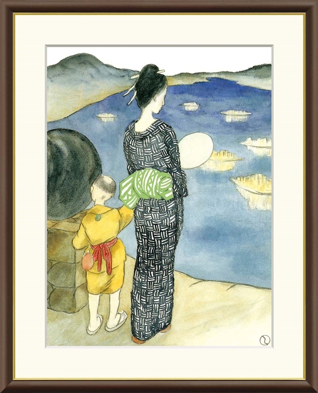 高精細デジタル額装版画 日本の名画 竹久夢二 (たけひさ ゆめじ) 「 燈籠流し 」 サイズ F8号拍卖