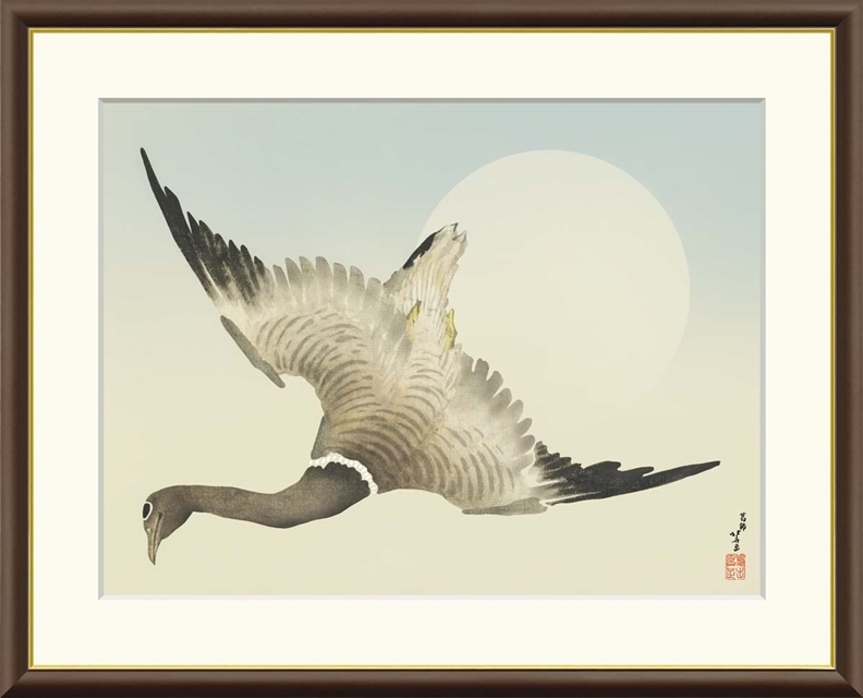 高精細デジタル額装版画 日本の名画 葛飾北斎 (かつしか ほくさい) 「 月の前を飛ぶ雁 」 サイズ F6号拍卖