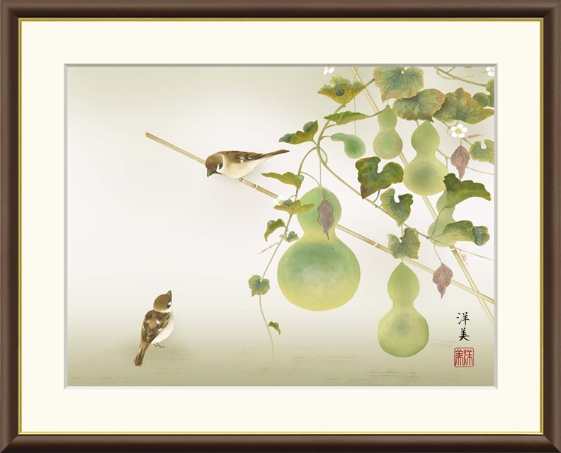 高精細デジタル額装版画 現代日本画 花鳥画 夏飾り 「 六瓢 」 サイズ F8号拍卖