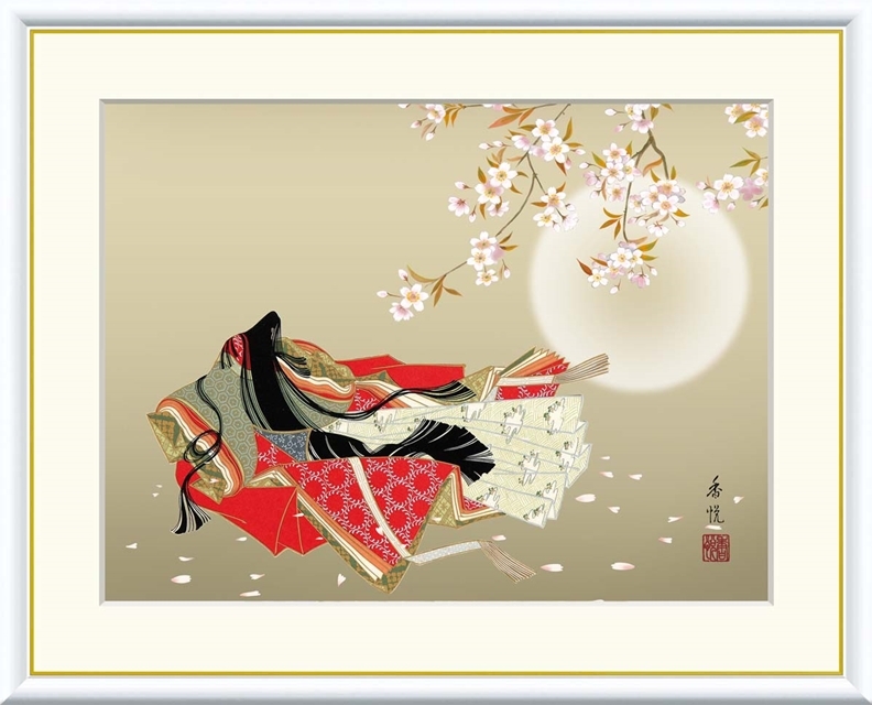 高精細デジタル額装版画 現代日本画 節句画 桃の節句 「 小野小町 」 サイズ F6号拍卖