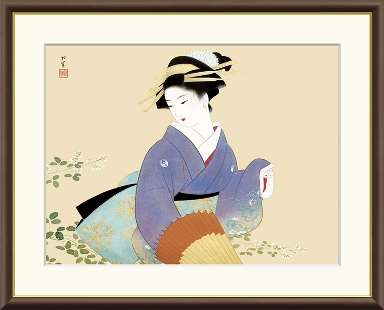 高精細デジタル額装版画 日本の名画 上村松園 (うえむら しょうえん) 「 萩の露 」 サイズ F6号拍卖