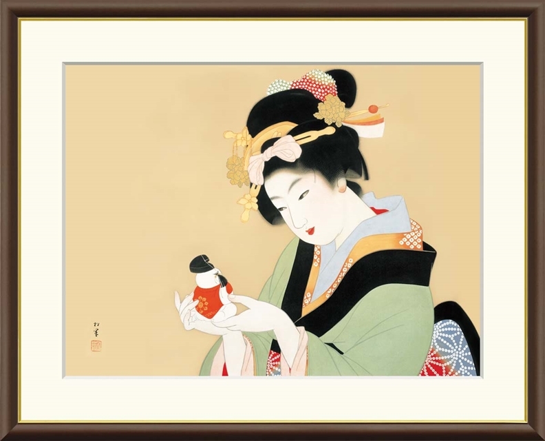 高精細デジタル額装版画 日本の名画 上村松園 (うえむら しょうえん) 「 御所人形 」 サイズ F8号拍卖