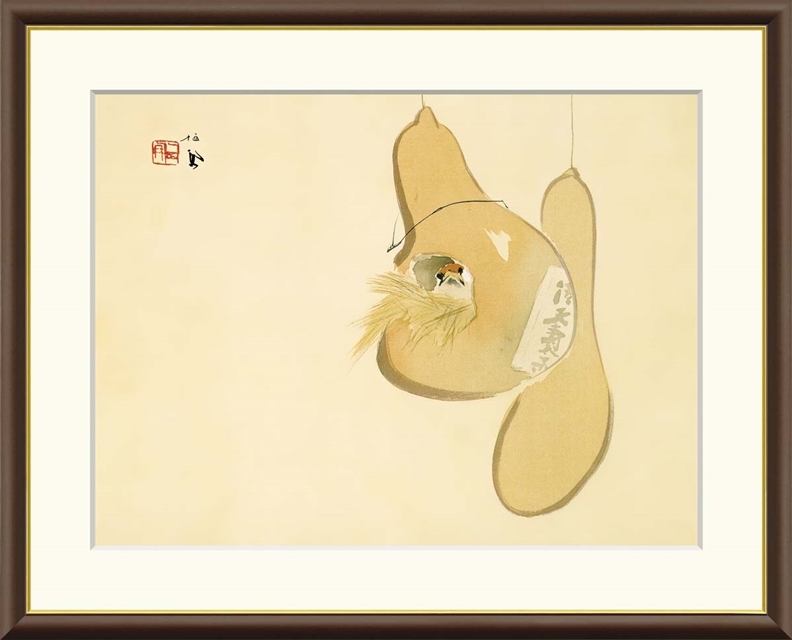 高精細デジタル額装版画 日本の名画 竹内栖鳳 (たけうち せいほう) 「 すずめのお宿 」 サイズ F4号拍卖