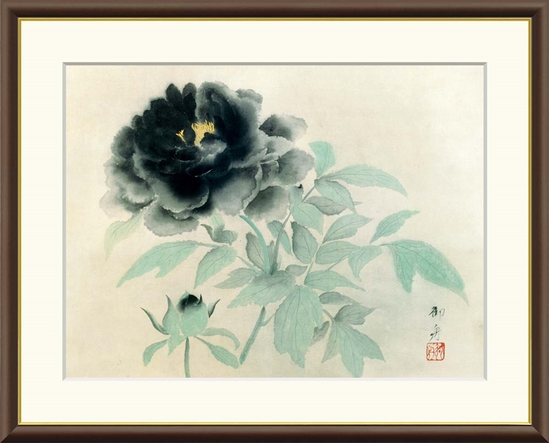 高精細デジタル額装版画 日本の名画 速水御舟 (はやみ ぎょしゅう) 「 墨牡丹 」 サイズ F8号拍卖